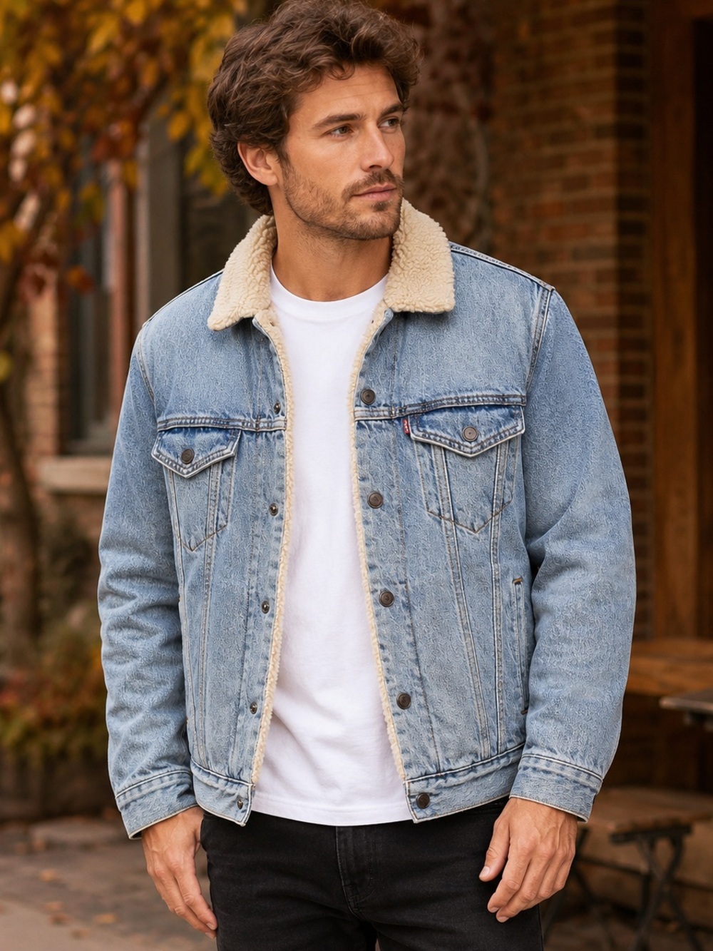 Levi's Light Blue Denim Jacket with Cream Sherpa Collar